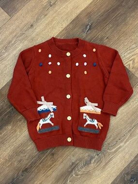 Knit Sweater Cardigan Carousel Brown Layer Outfit Cotton Horse Fall Autumn 4T/5T